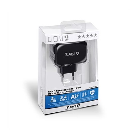 CARGADOR DE PARED 2xUSB TOOQ TQWC-1S02 NEGRO