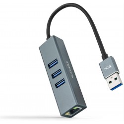 CONVERSOR USB 3.0 A ETHERNET GIGABIT +3*USB 3.0 0.15M NANOCABLE ALUMINIO GRIS