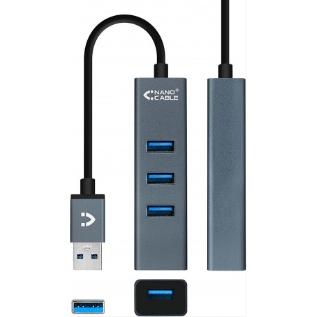 HUB USB 3.0 NANOCABLE 4xUSB 10CM GRIS