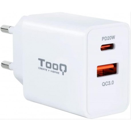 CARGADOR DE PARED USB-C PD 20W, USB-A/QC 18W TOOQ TQWC-2SC04WT BLANCO