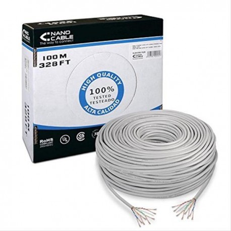 BOBINA 100M CAT.5E UTP RIGIDO EXTERIOR IMPERMEABLE RJ45 AWG24 NANOCABLE