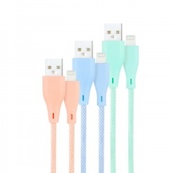 PACK 3 CABLES LIGHTNING A USB A/M, ROJO-AZUL-VERDE MALLADO, 1M BLANCO NANOCABLE