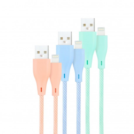 PACK 3 CABLES LIGHTNING A USB A/M, ROJO-AZUL-VERDE MALLADO, 1M BLANCO NANOCABLE