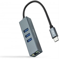 CONVERSOR USB-C A ETHERNET GIGABIT +3*USB 3.0 0.15M NANOCABLE ALUMINIO GRIS