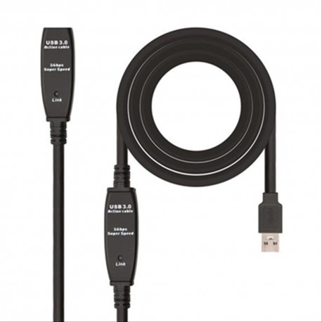 CABLE USB 3.0 PROLONGADOR CON AMPLIFICADOR A/M-A/H 10M NEGRO NANOCABLE