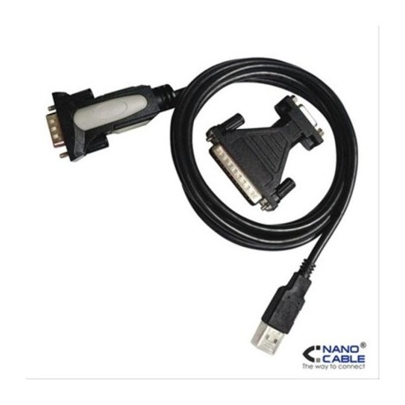 CONVERSOR USB IMPRESORA A SERIE A/M-RS232 DB9/M DB25M 1.8M NEGRO NANOCABLE